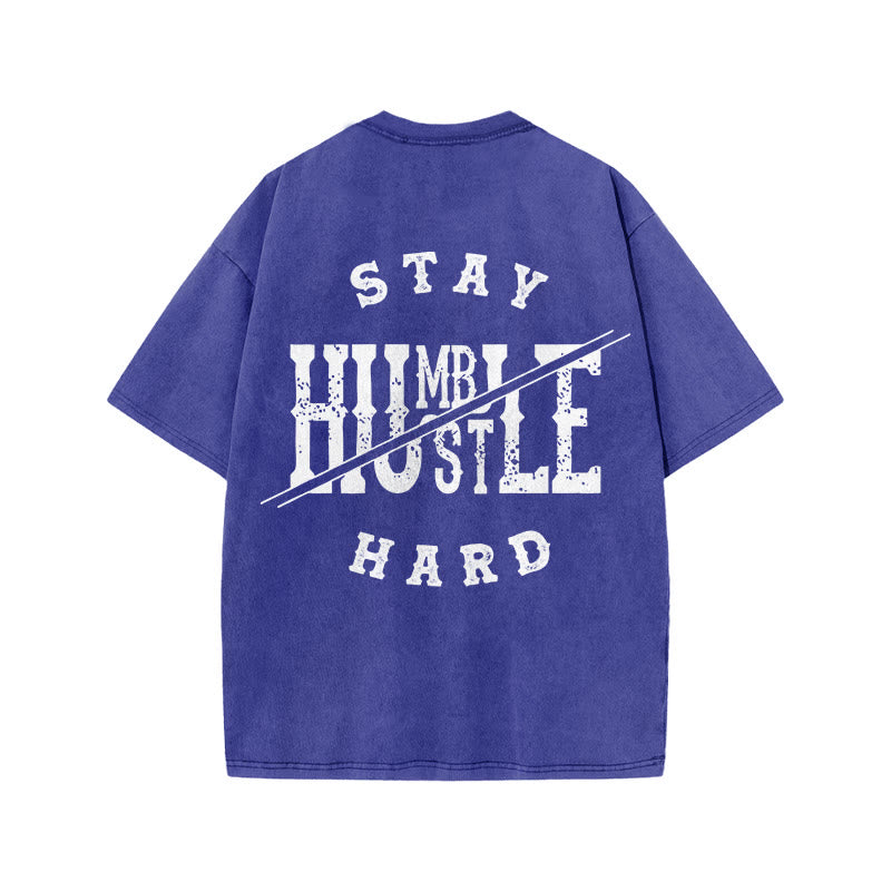 100% Cotton Stay Humble Gym Print Acid Washed T-shirt