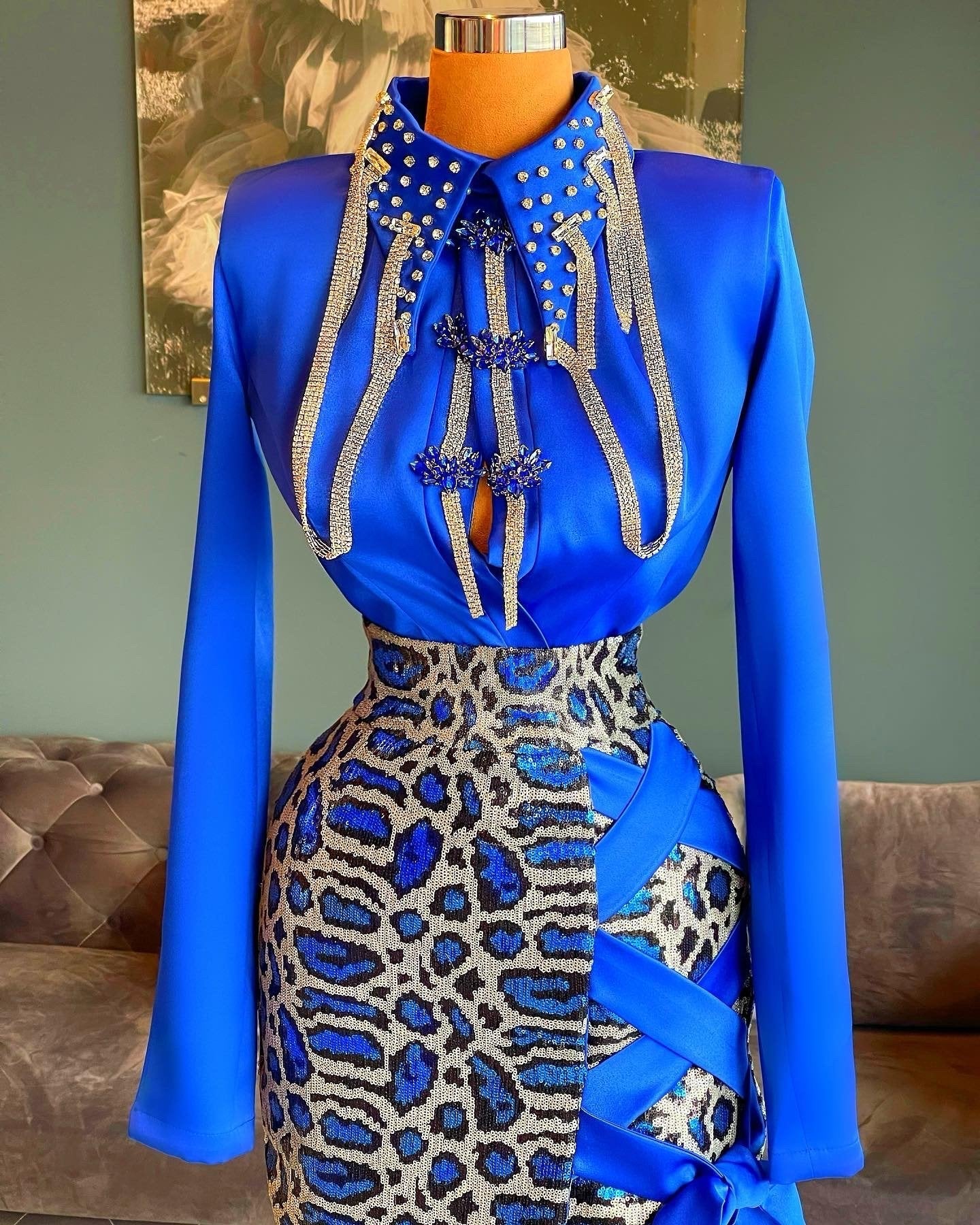Royal Blue Shirt & Sequin Skirt