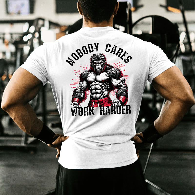 Gym 100% Cotton Nobody Cares Work Harder Print T-shirt