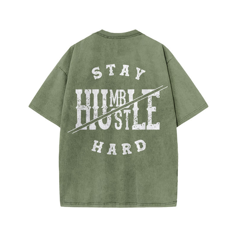 100% Cotton Stay Humble Gym Print Acid Washed T-shirt
