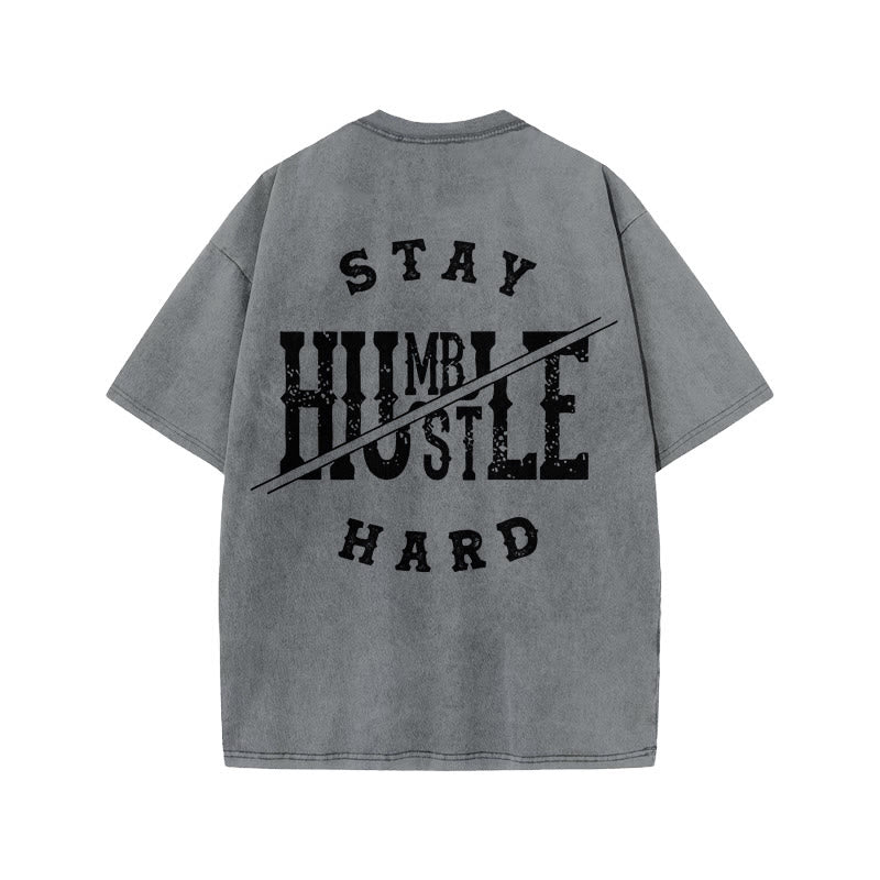 100% Cotton Stay Humble Gym Print Acid Washed T-shirt