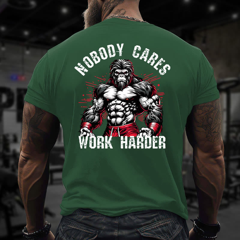 Gym 100% Cotton Nobody Cares Work Harder Print T-shirt