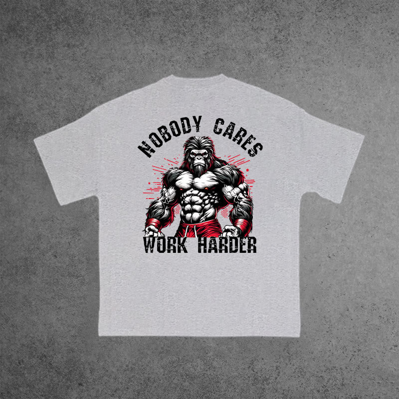 Gym 100% Cotton Nobody Cares Work Harder Print T-shirt