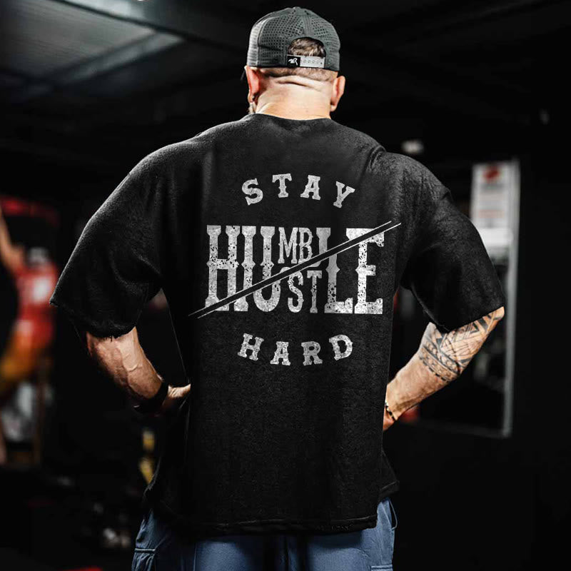 100% Cotton Stay Humble Gym Print Acid Washed T-shirt