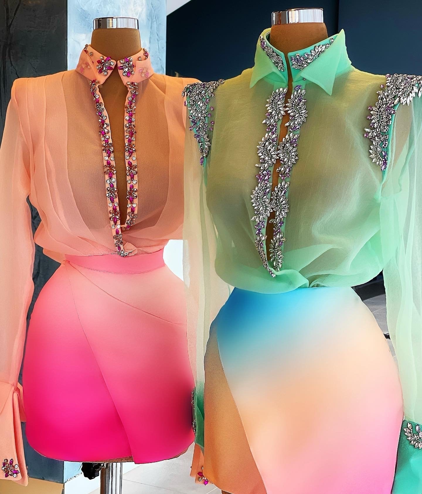 Ombre Skirt & Organza Peach Shirt
