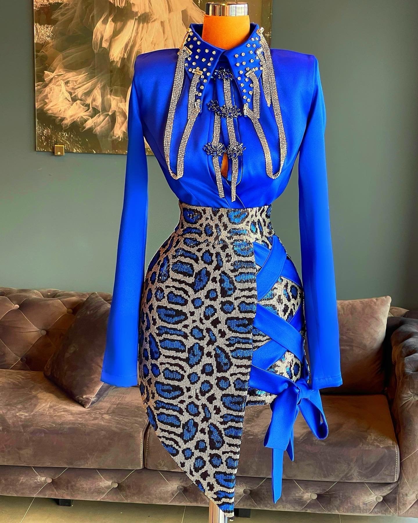 Royal Blue Shirt & Sequin Skirt