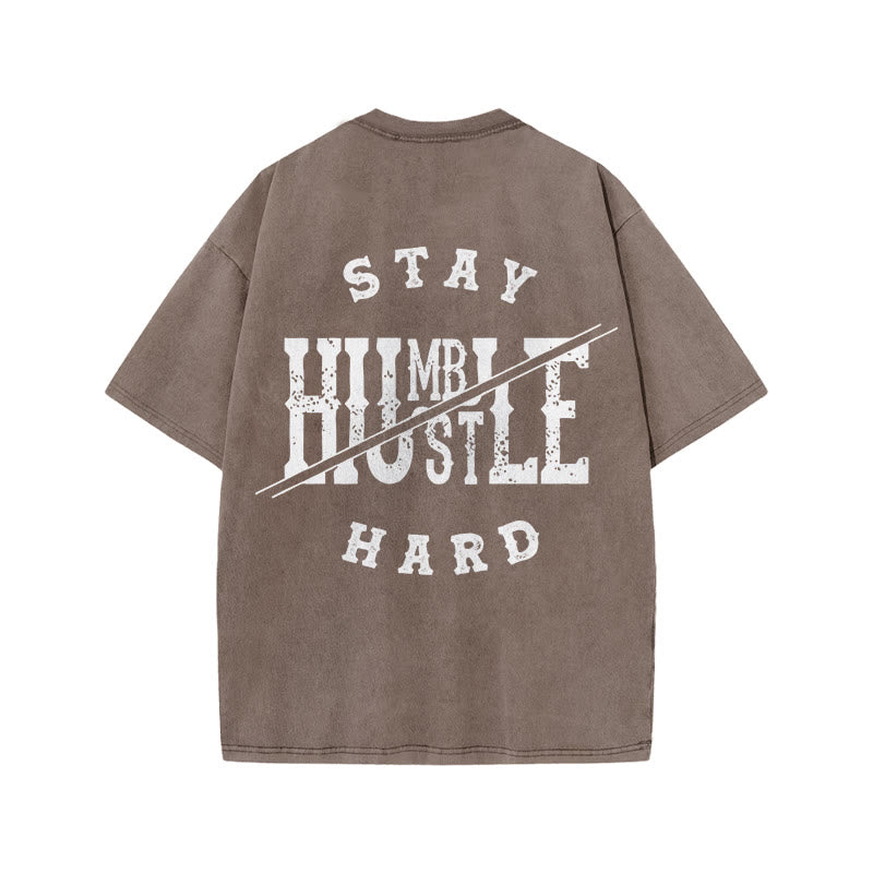100% Cotton Stay Humble Gym Print Acid Washed T-shirt