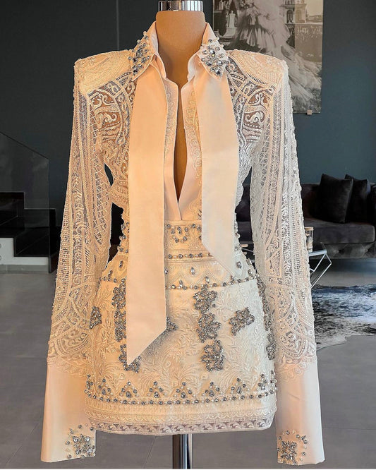 White Lace Shirt & Skirt