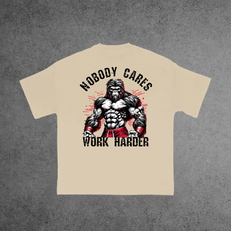 Gym 100% Cotton Nobody Cares Work Harder Print T-shirt